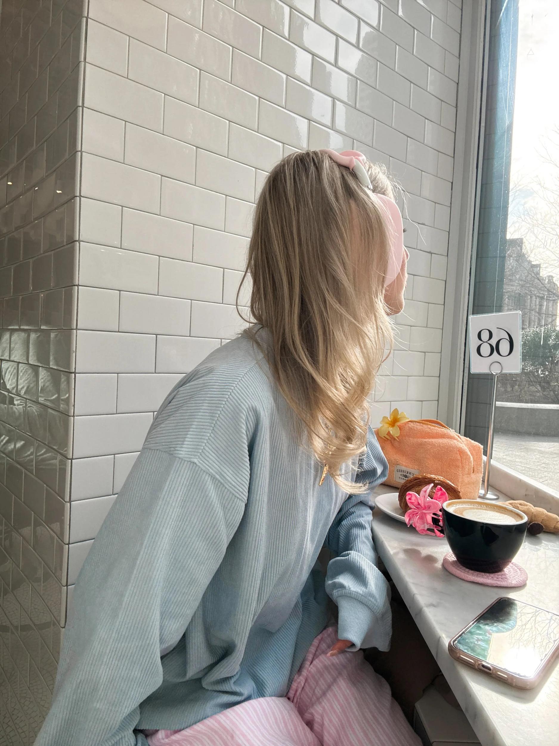 Light Pink Basic Corduroy Sweatshirt Product Image