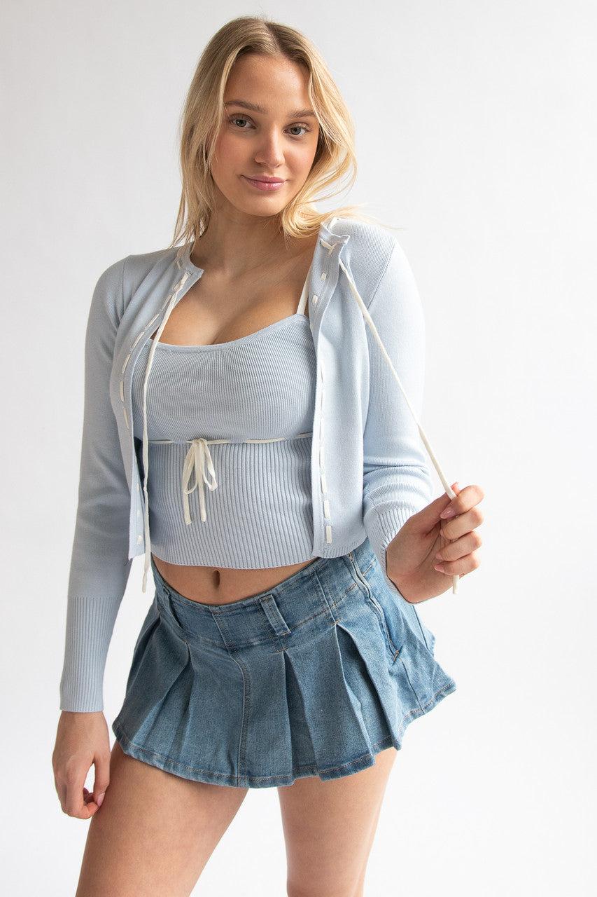 Running Stitch Tie Front Knit Cardigan Product Image