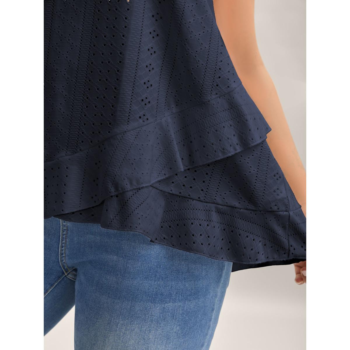 Plus Size Textured Knit Overlap Hem Tank Top Women Indigo Leisure Overlapping Round Neck Casual Tank Tops Camis BloomChic 12/L Product Image