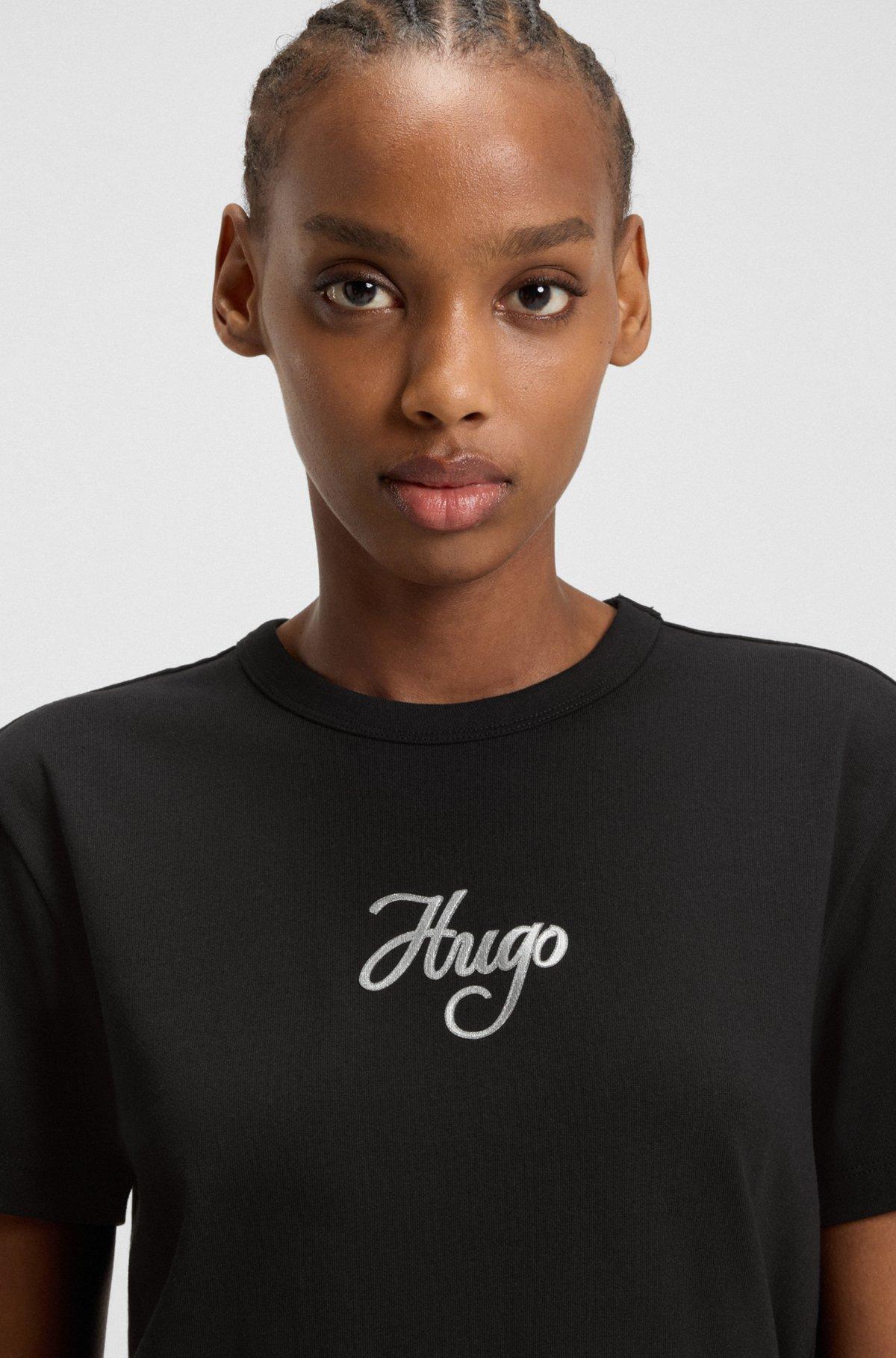 Cotton-jersey T-shirt with glitter-print details Product Image