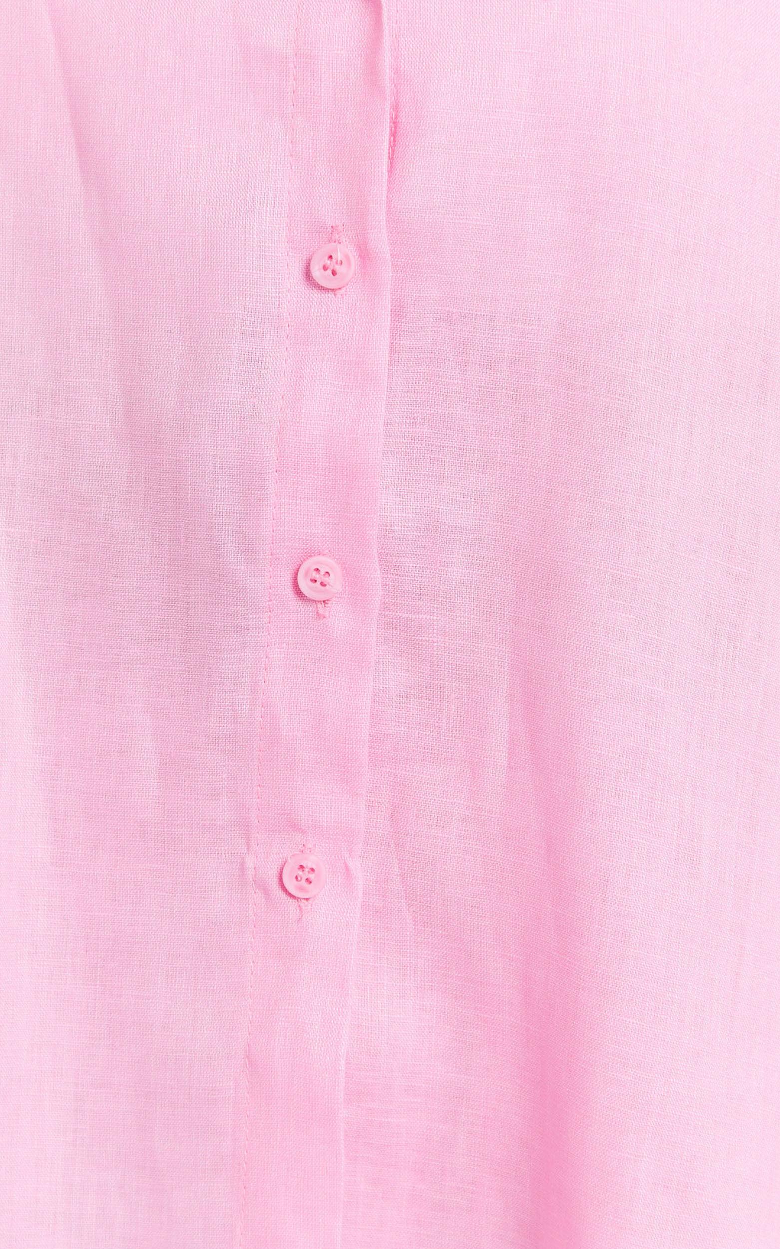 Ramona Top - Linen Short Sleeve Shirt in Pink Product Image