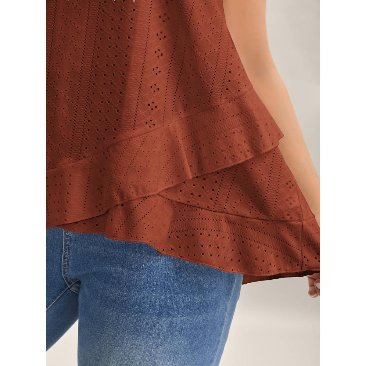 Plus Size Textured Knit Overlap Hem Tank Top Women Browncoffeecolor Leisure Overlapping Round Neck Casual Tank Tops Camis BloomChic 14-16/1X Product Image