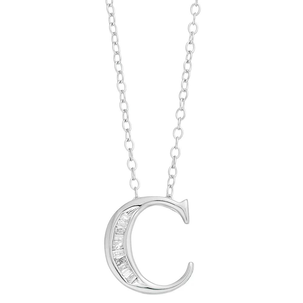 Sterling Silver Baguette Diamond Initial Pendant Necklace, Women's,  Product Image