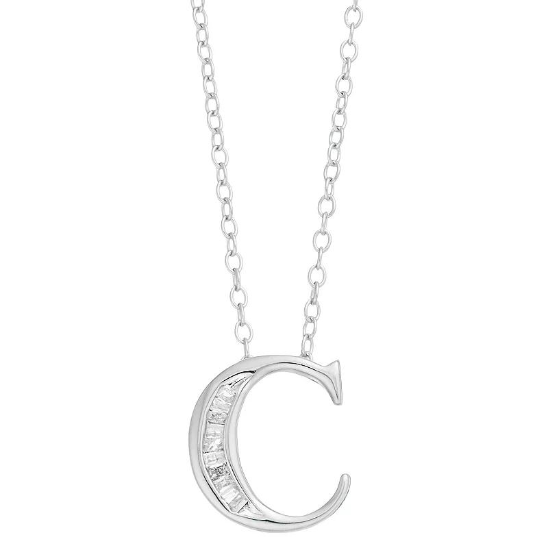 Sterling Silver Baguette Diamond Initial Pendant Necklace, Women's,  Product Image