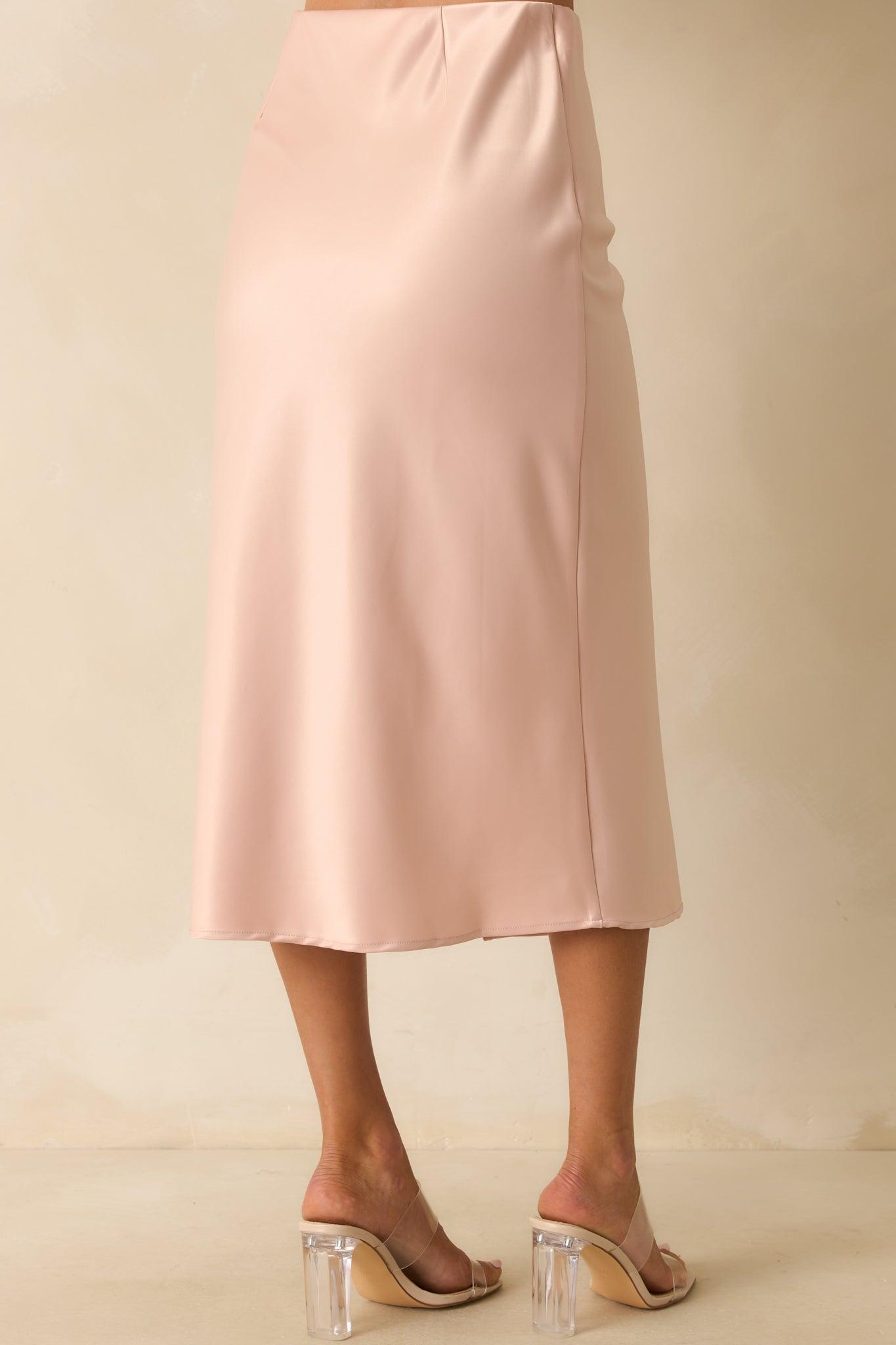 Park Avenue Glam Blush Pink Satin Midi Skirt Product Image
