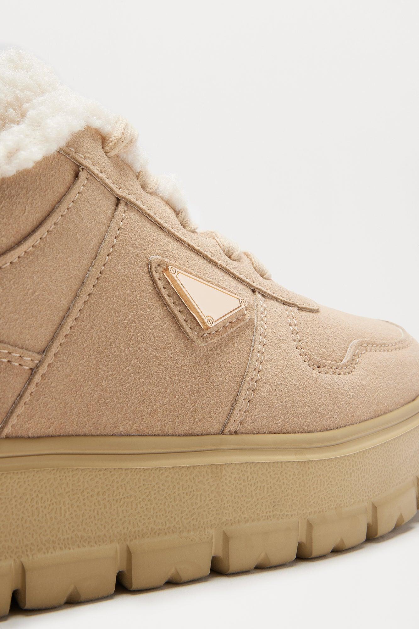 Foster Fur Trim Sneakers - Beige Product Image