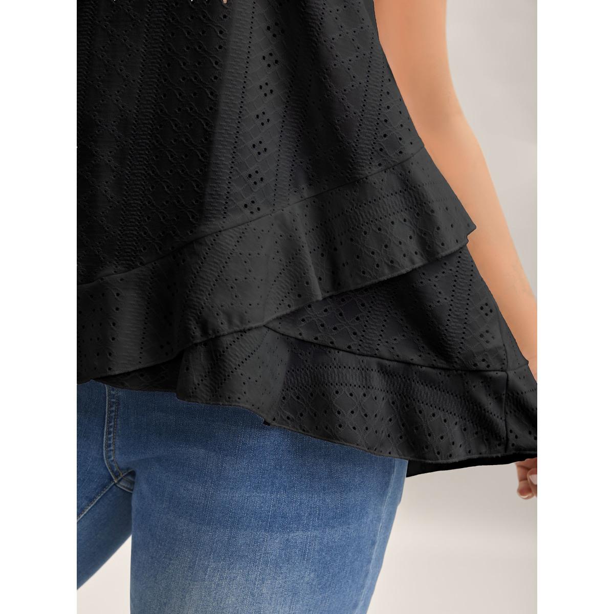 Plus Size Textured Knit Overlap Hem Tank Top Women Black Leisure Overlapping Round Neck Casual Tank Tops Camis BloomChic 26/4X Product Image