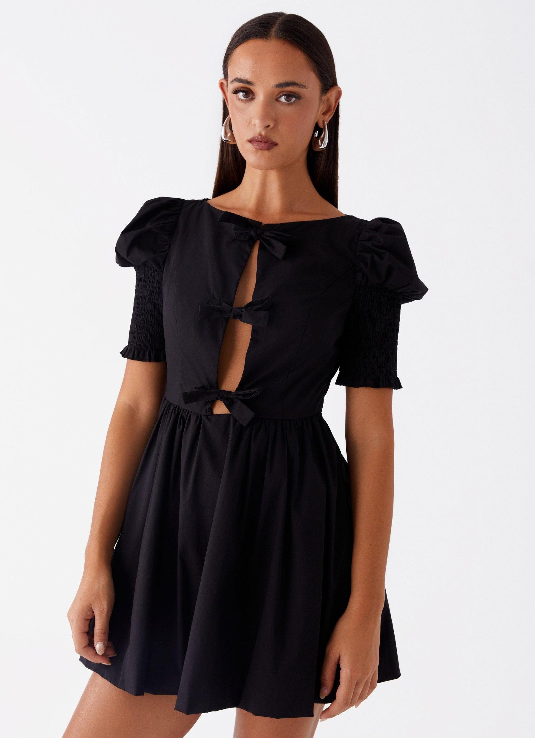 Leonie Tie Front Mini Dress - Black Product Image