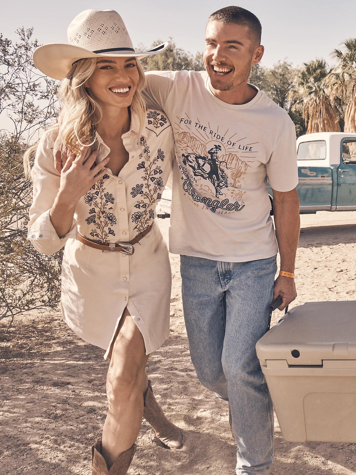 Women's Embroidered Wildflower Western Snap Shirt Dress | Women's DRESSES & JUMPSUITS | Wrangler® Product Image