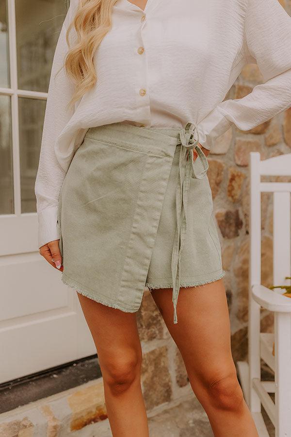The Alice High Waist Denim Skort in Sage Product Image