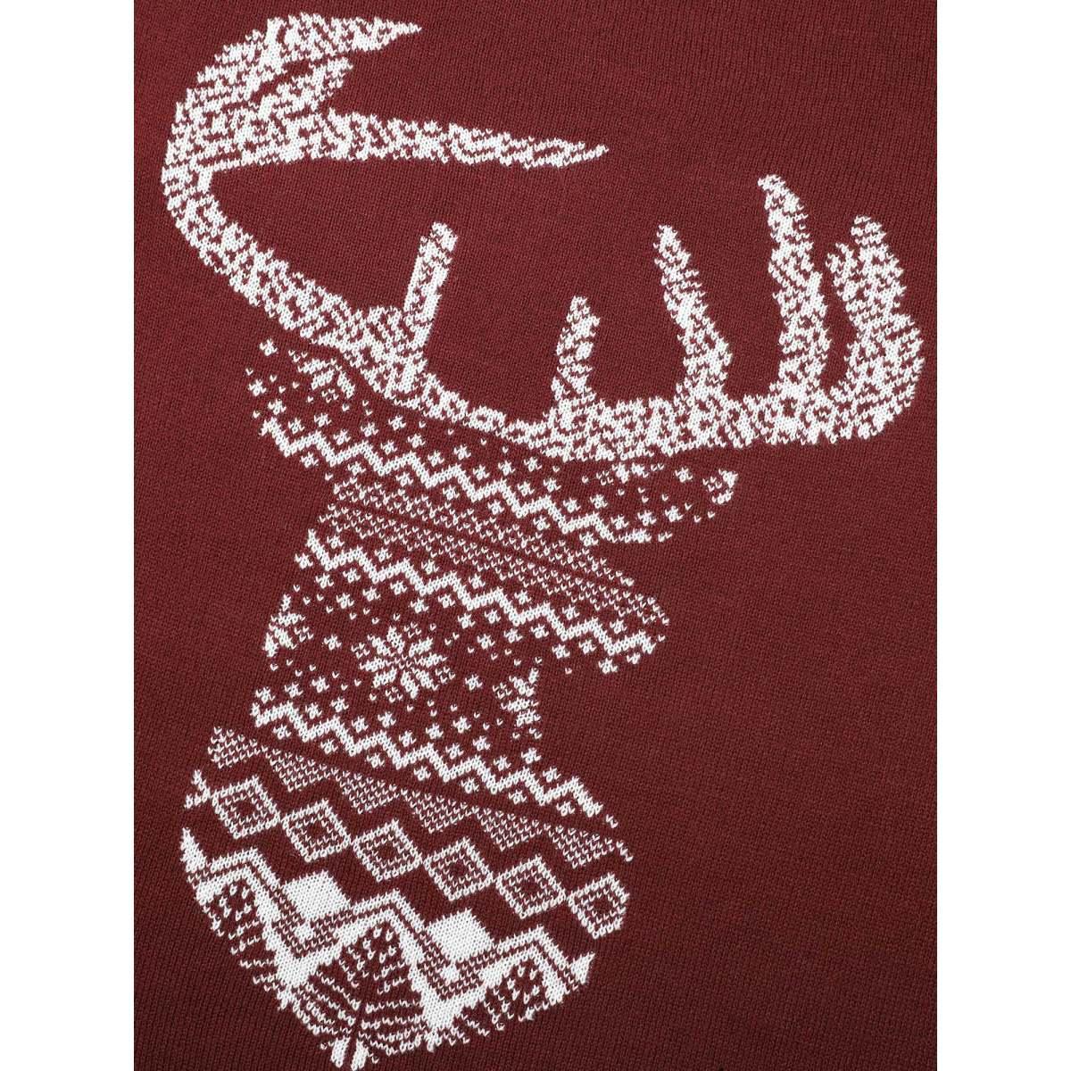 Plus Size Geo Reindeer Printed Sleeves Straight Fit Pullover Scarlet Women Casual Loose Long Sleeve Round Neck Everyday Pullovers BloomChic 12/L Product Image