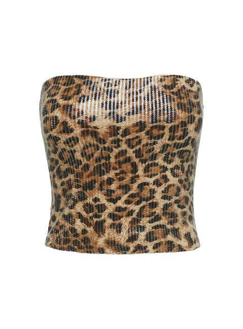 Learn To Fly Strapless Sequin Top Leopard Product Image
