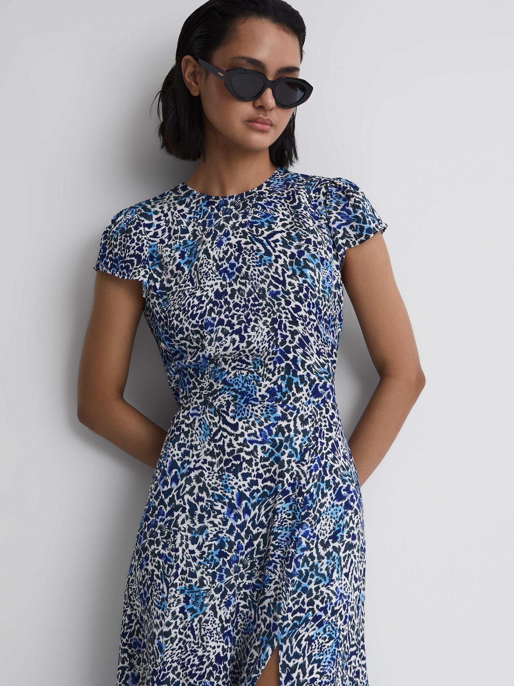 Printed Cut Out Back Midi Dress in Blue Product Image