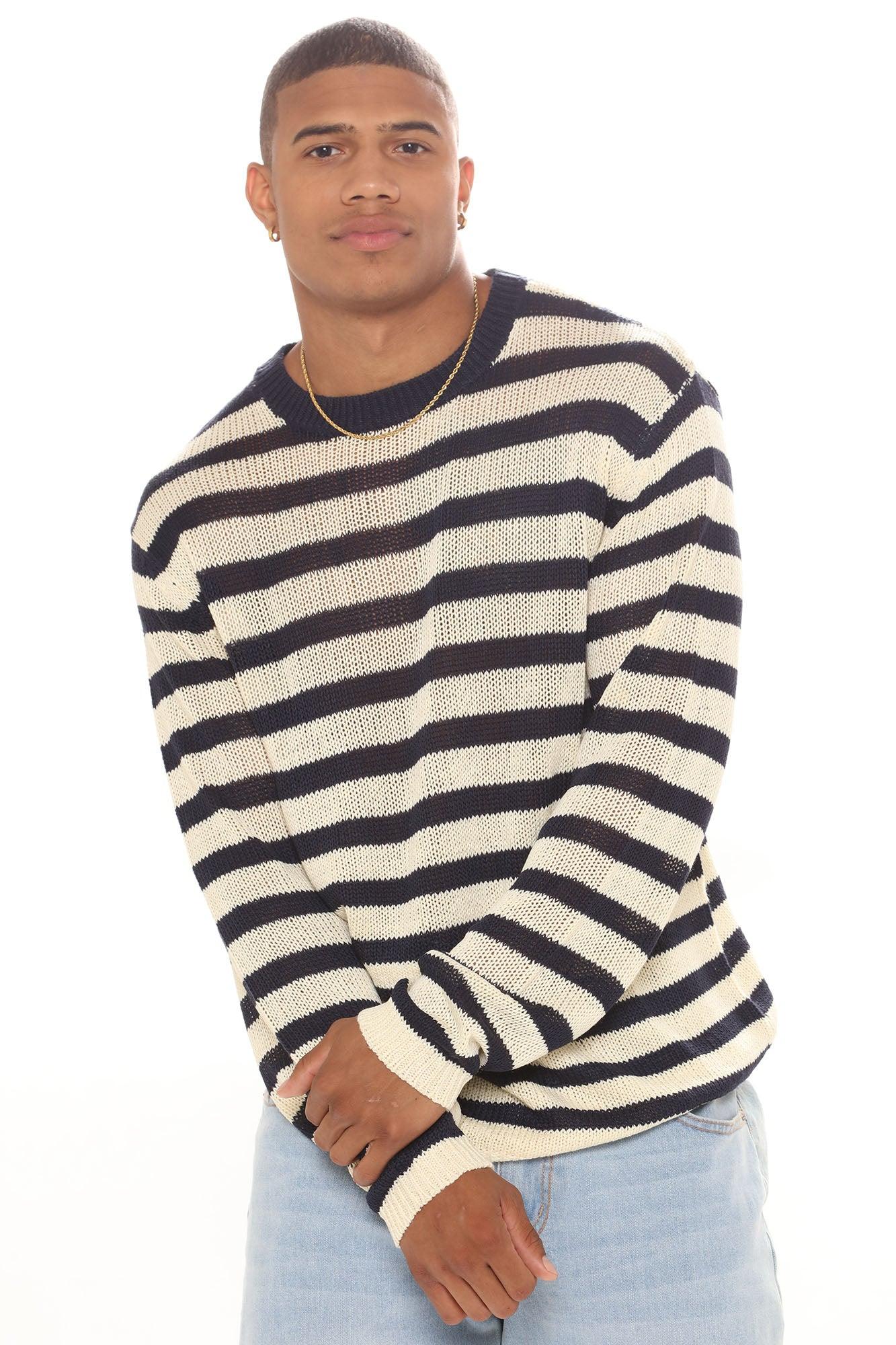 Loose Knit Striped Sweater - Navy/combo Product Image