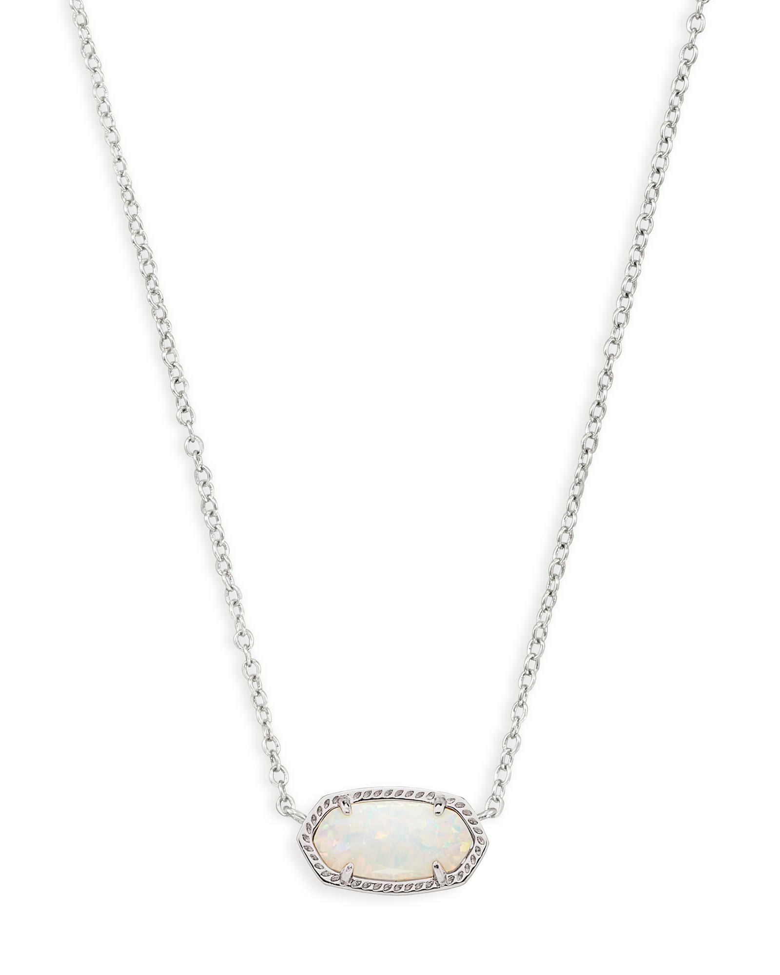 Elisa Silver Pendant Necklace in White Lab Grown Opal Product Image
