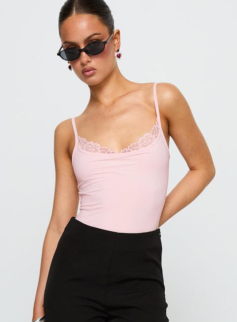 Aetherial Lace Detail Bodysuit Pink Product Image