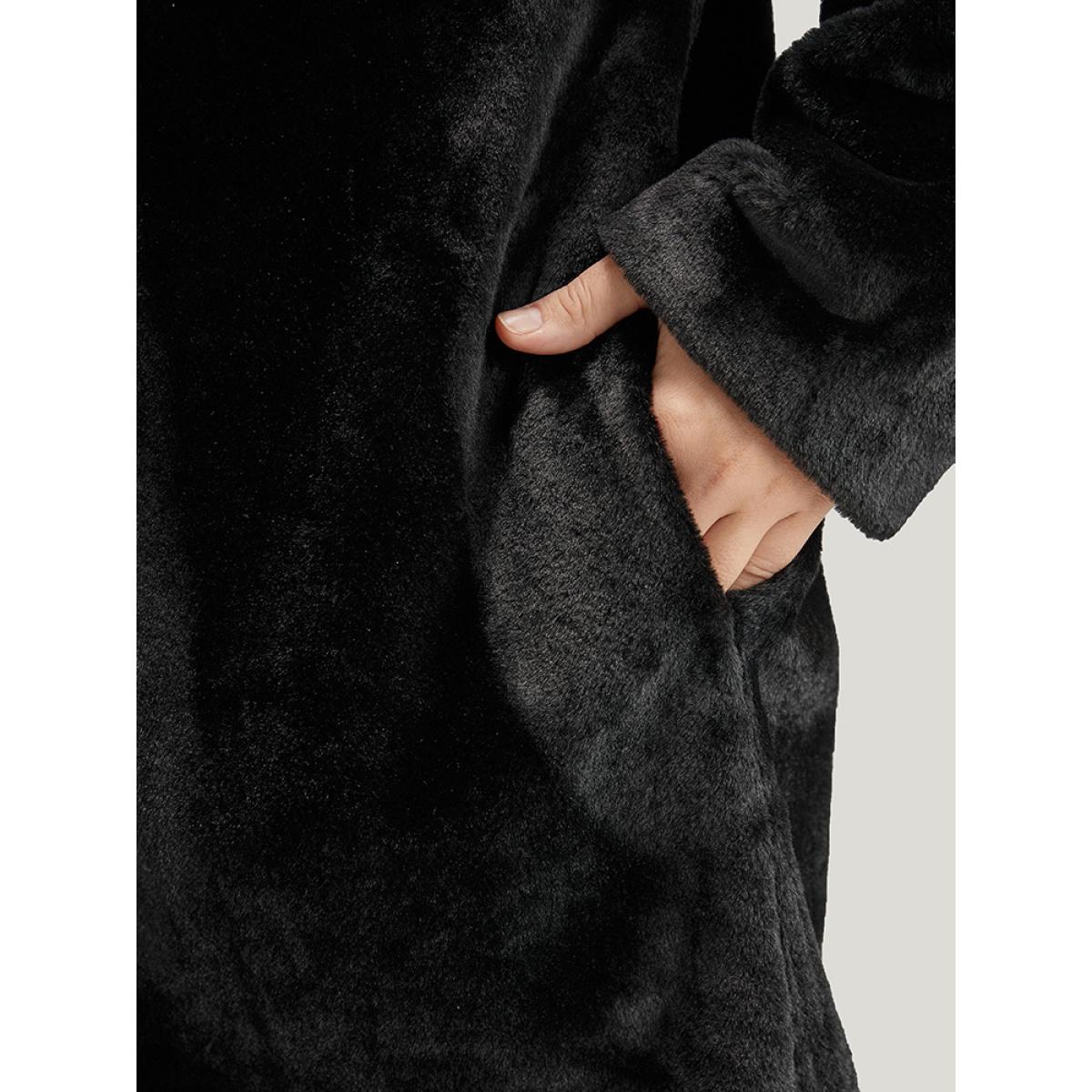 Plus Size Solid Pocket Faux Fur Button Front Coat Women Black Party Pocket Ladies Going out Winter Coats BloomChic 30/6X Product Image