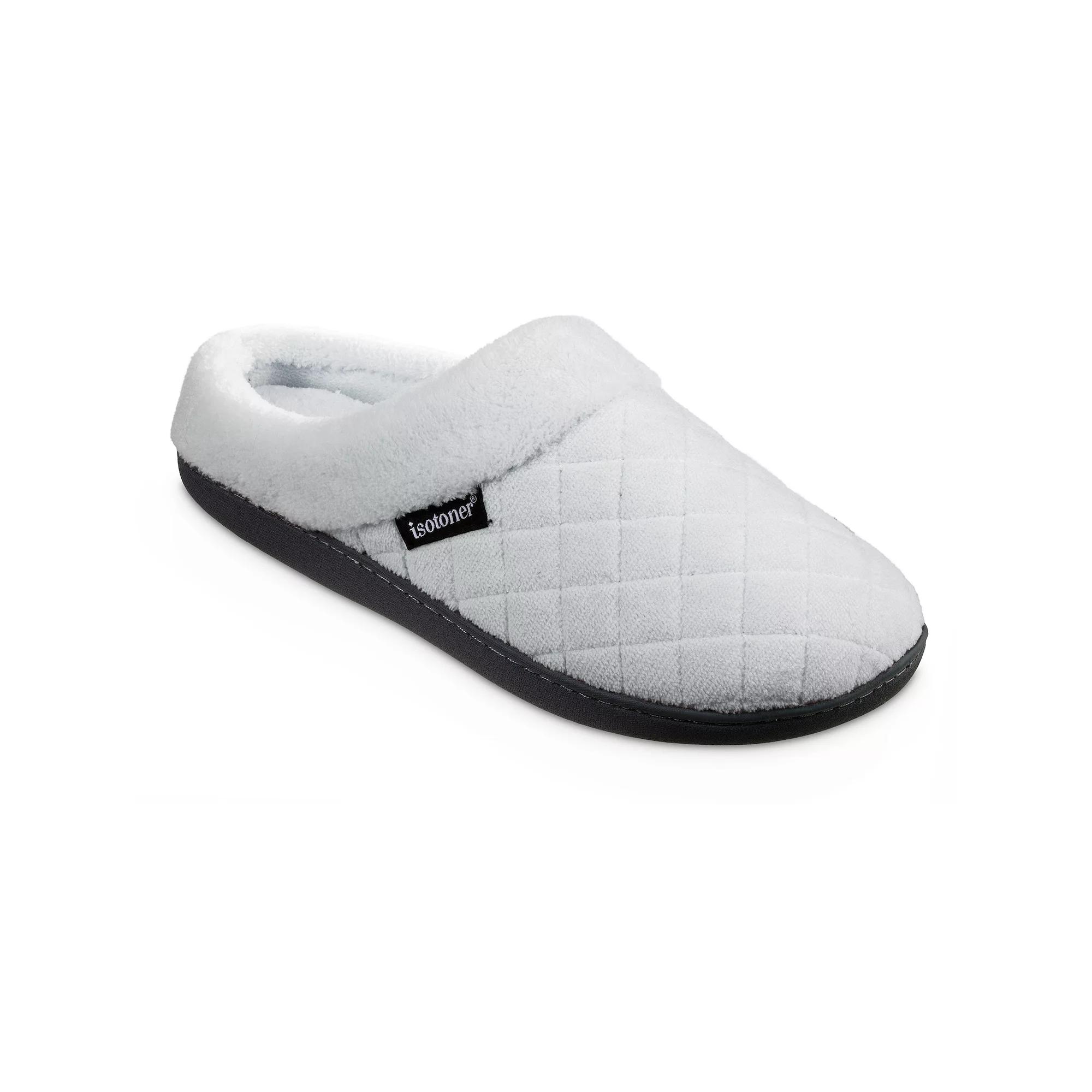 isotoner Diamond Quilted Microterry Hoodback Women's Slippers, Size: Small, Lt Grey Product Image