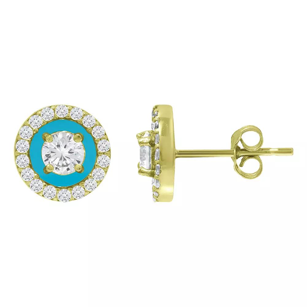 Aleure Precioso Sterling Cubic Zirconia Halo Stud Earrings, Women's, Blue Product Image