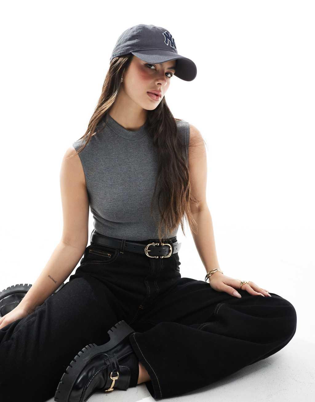 Bershka high neck short sleeve bodysuit in gray Product Image