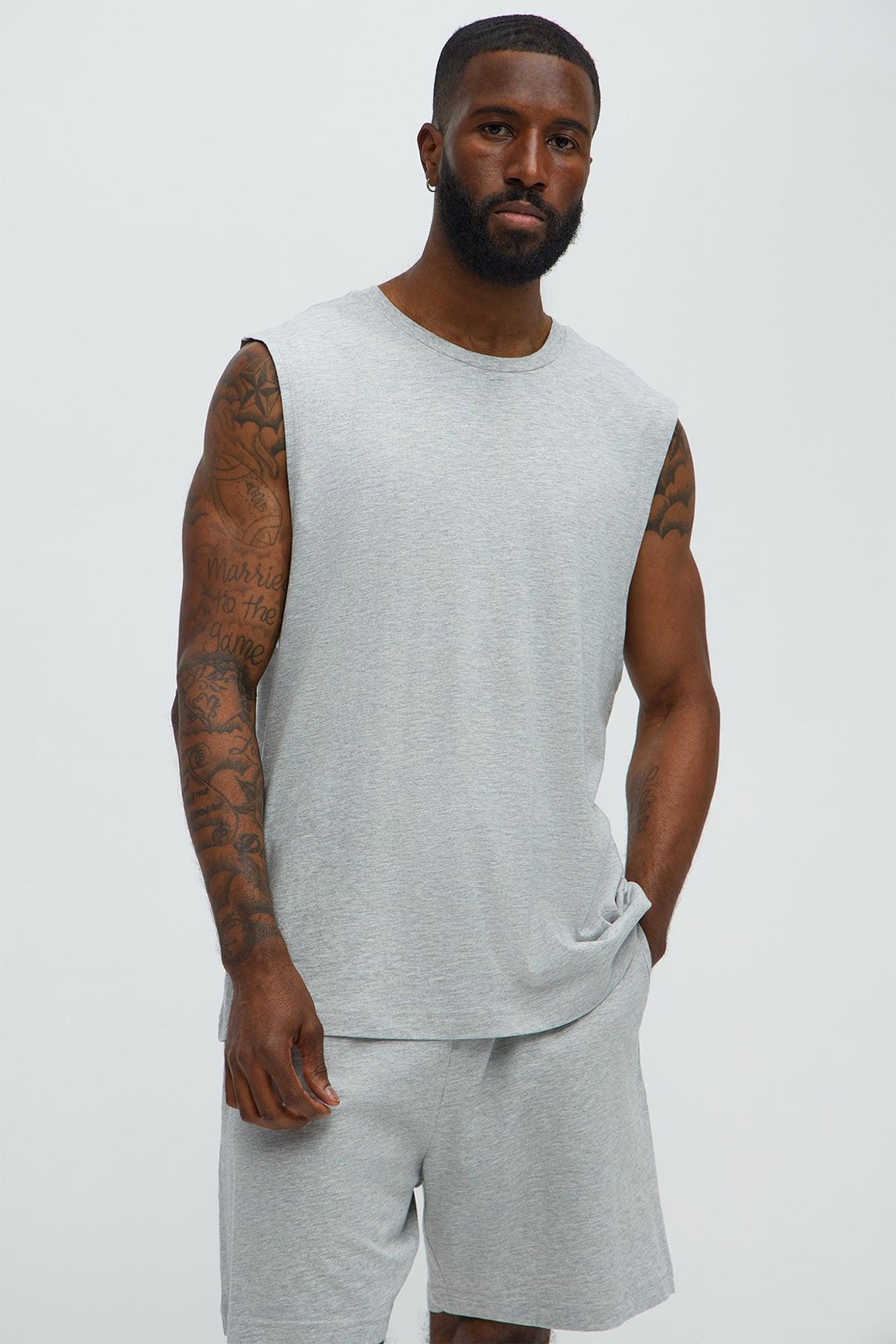 Essential Cotton Lounge Sleeveless Muscle Tee - Heather Grey Product Image