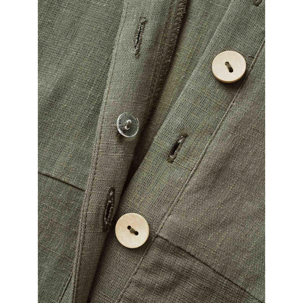 Plus Size Olive Cotton Linen Button Up Belted Jumpsuit Women Elegant Half Sleeve Flat collar with V-notch Everyday Loose Jumpsuits BloomChic 26/4X Product Image