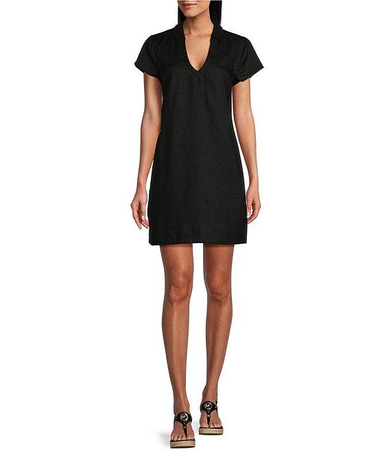 Tommy Bahama Linen Blend Johnny Collar Short Sleeve Side Pocket Shirt Dress Product Image