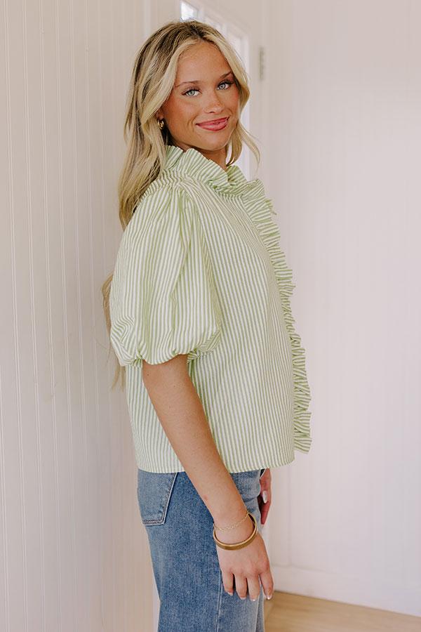 Sorbet And Stripes Ruffle Top in Lime Product Image