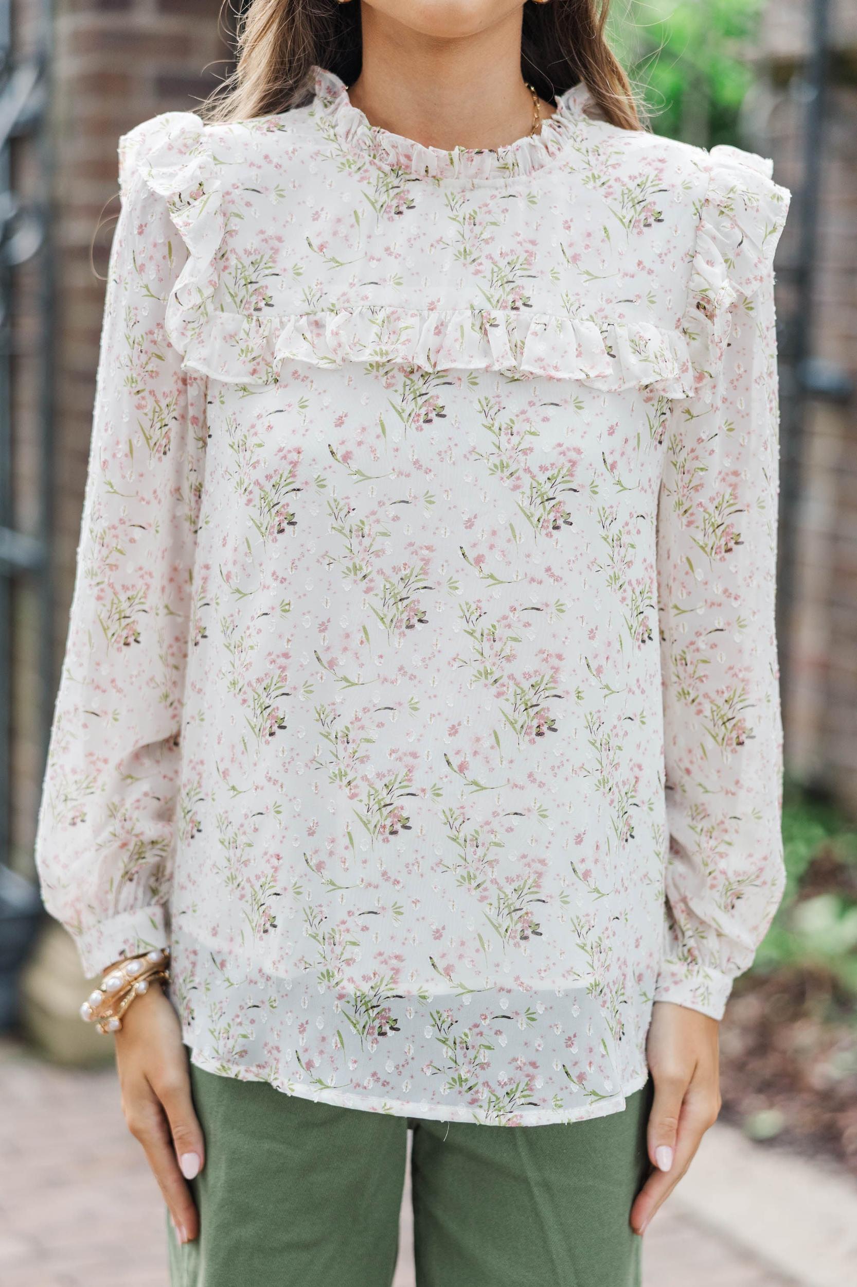 Romantic History Cream Ditsy Floral Ruffled Blouse Female Product Image