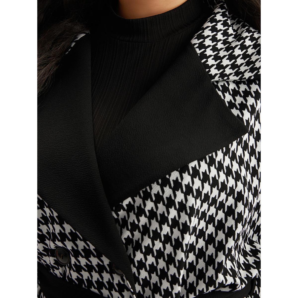 Plus Size Houndstooth Dolman Sleeve Lapel Collar Belted Coat Women Black Casual Belted Loose Ladies Dailywear Winter Coats BloomChic 14-16/1X Product Image