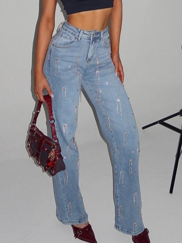 Chain Pendant Decoration Boyfriend Jeans Product Image