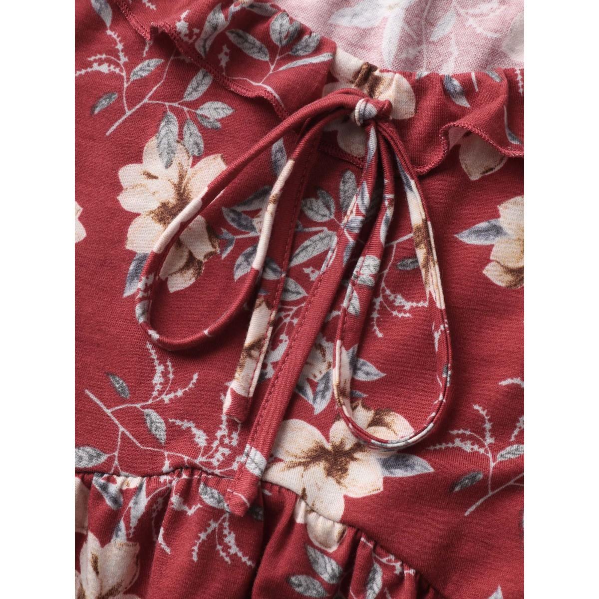 Plus Size Fall Florals Ruffled Neck-Tie Tank Top Women OrangeRed Leisure V-neck Casual Tank Tops Camis BloomChic 18-20/2X Product Image