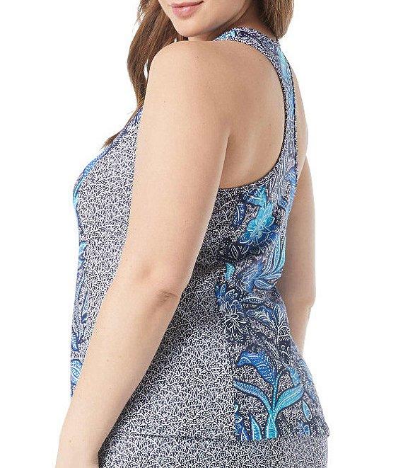 Beach House Plus Size Floral Erinna V-Neck Racerback Front Zip Tankini Swim Top Product Image
