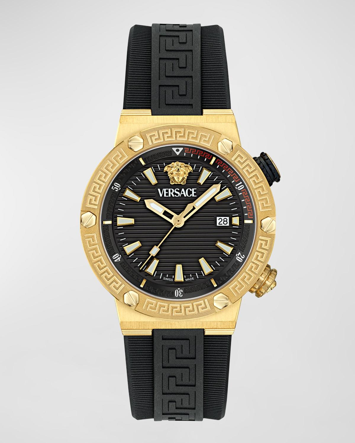 Mens Greca Logo IP Yellow Gold Polyurethane-Strap Watch, 43mm Product Image