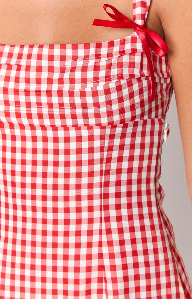 Layla Red Gingham Tie Back Mini Dress Product Image