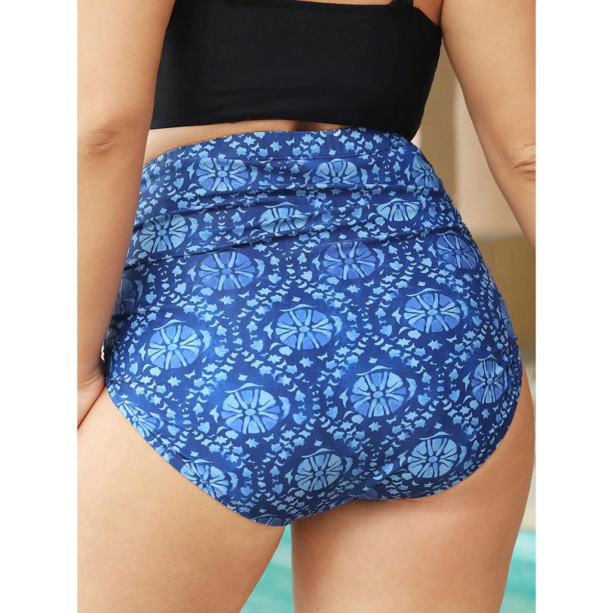 Plus Size Bandana Print Gathered Bikini Bottom Women's Swimwear Aegean Vacation Printed High stretch Skinny High Rise Curve Swim Bottoms BloomChic 10/M Product Image