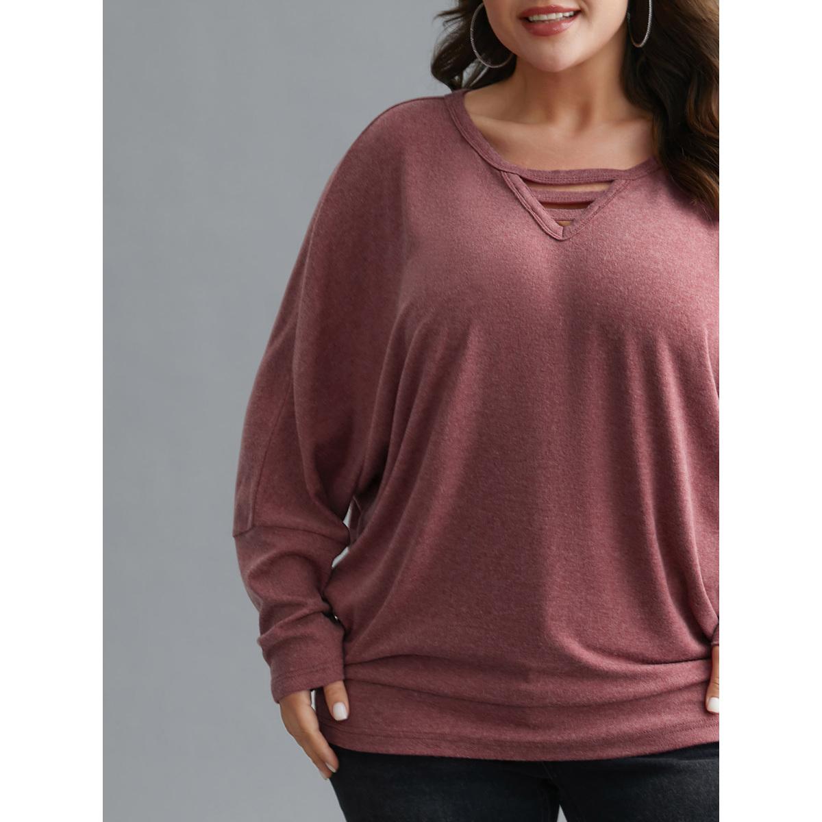 Plus Size V-Neck Cut-out Seamed T-shirt Russet Women Casual Cut-Out Round Neck Everyday T-shirts BloomChic 22-24/3X Product Image