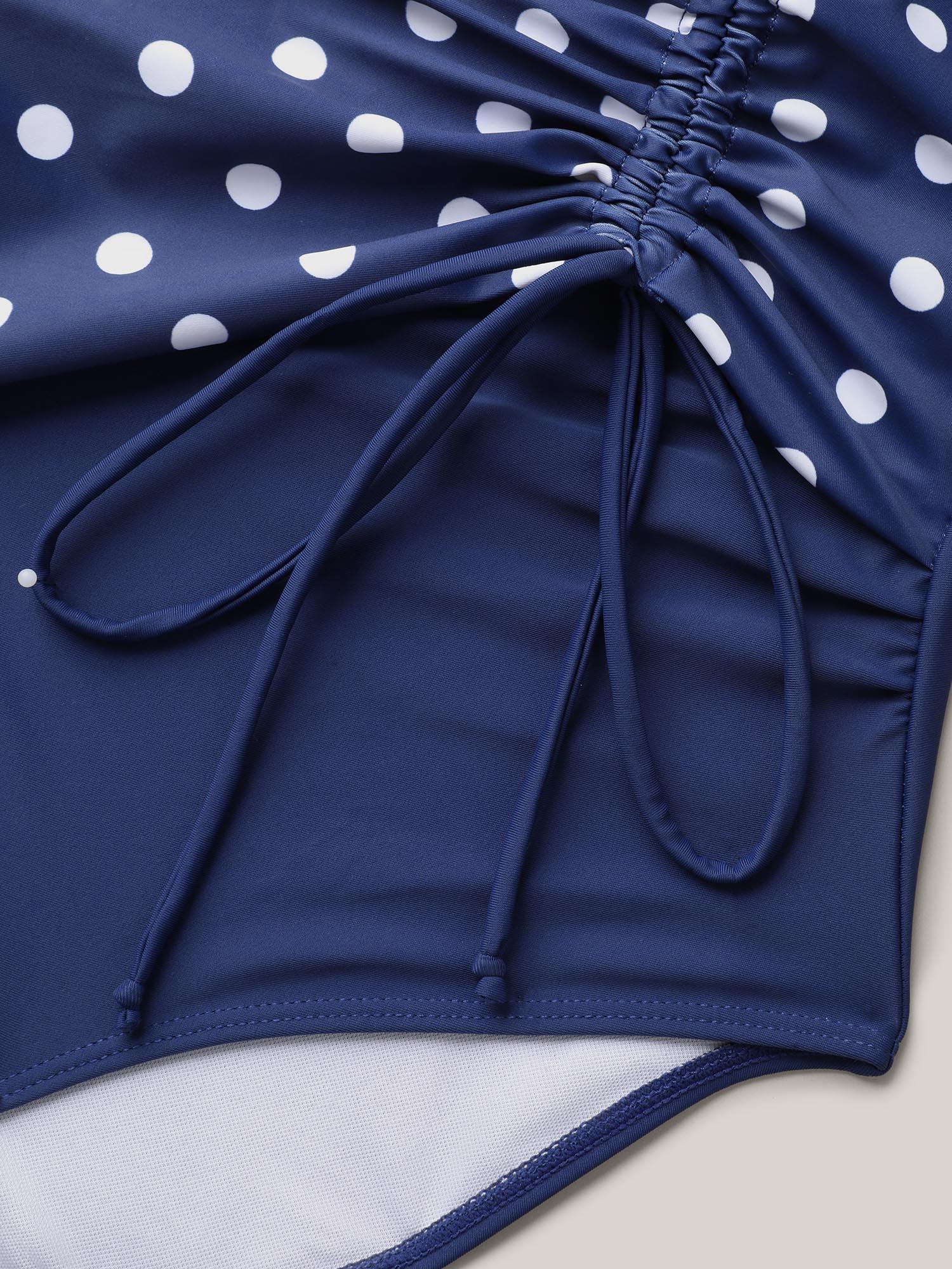Polka Dots Contrast Drawstring One-Piece Swimsuit Female Product Image