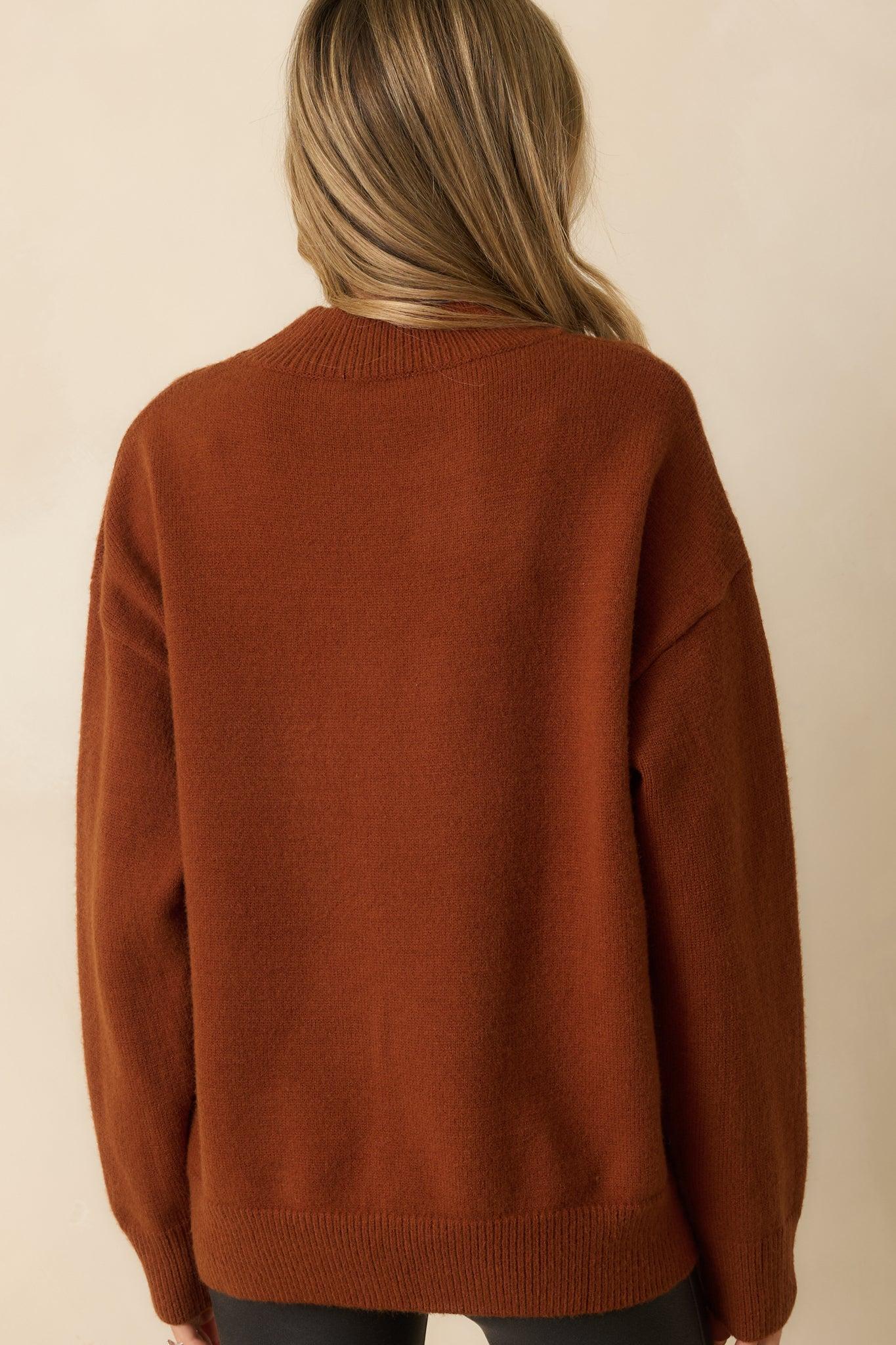 Another Town Over Rust Brown Coffee Cup Knit Crewneck Sweater Product Image