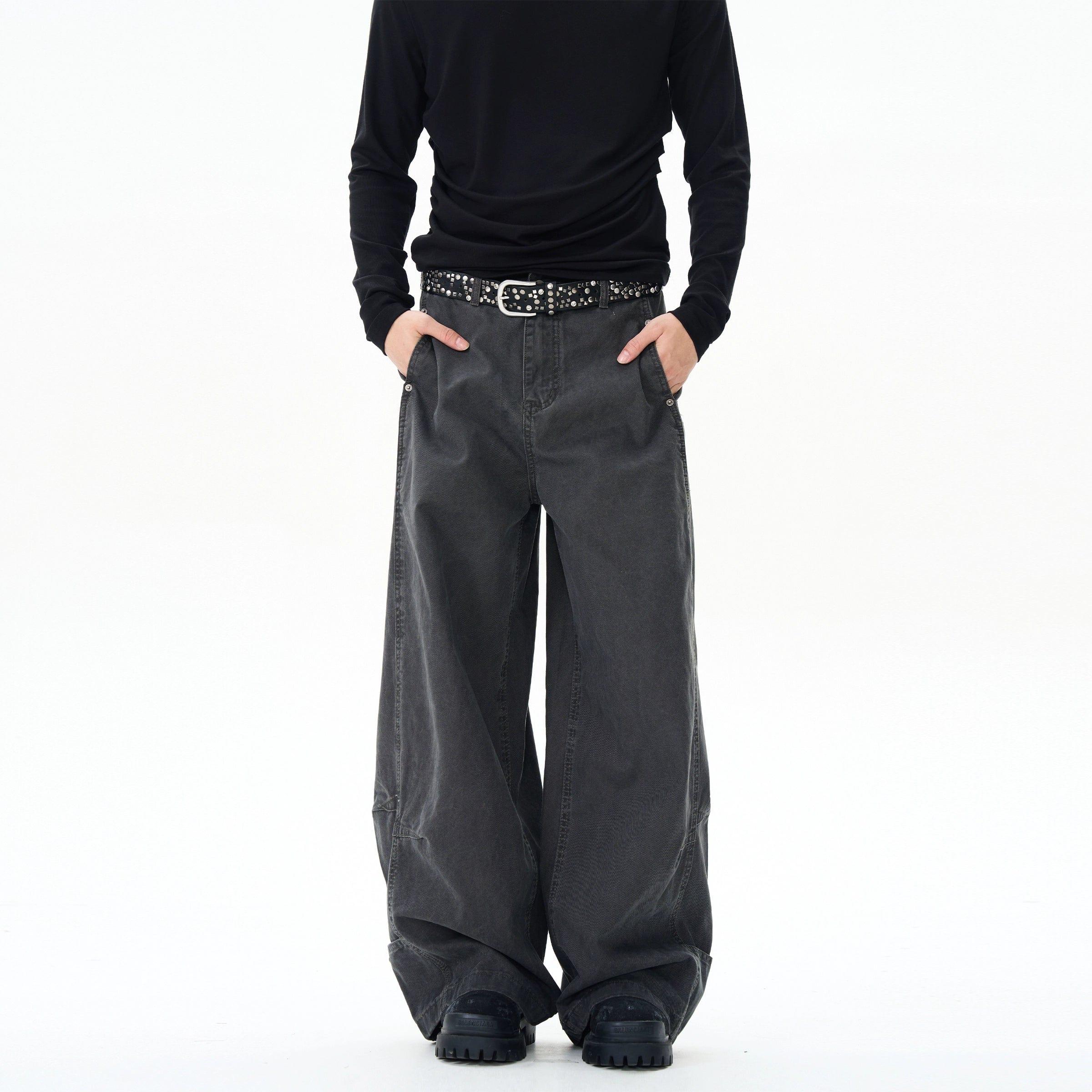 RT No. 12134 GRAY BAGGY STRAIGHT PANTS Product Image