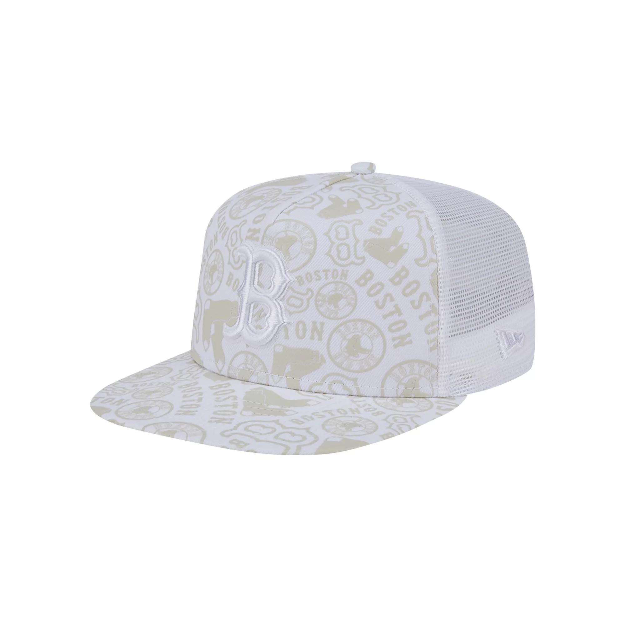 Men's New Era White Boston Red Sox Logo Dunes A-Frame Trucker 9FIFTY Snapback Hat Product Image