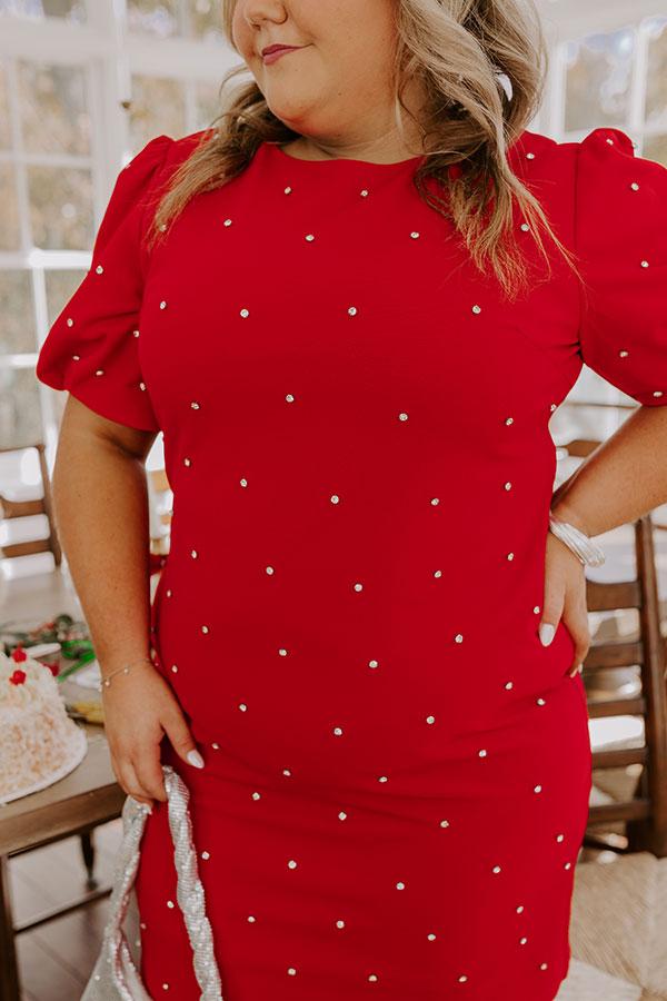 Cranberry Sangria Sippin' Rhinestone Embellished Mini Dress Curves Product Image