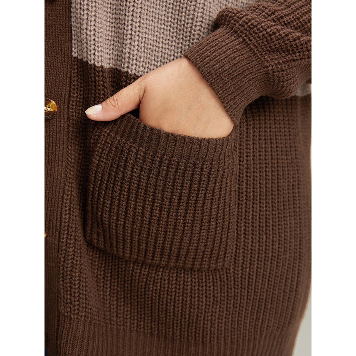 Plus Size Striped Colorblock Patched Pocket Cardigan Multicolor Women Casual Loose Long Sleeve Dailywear Cardigans BloomChic 12/L Product Image