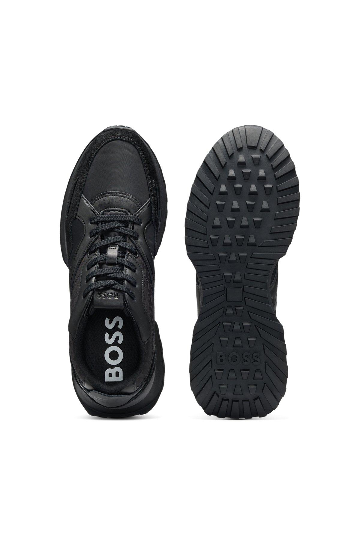 BOSS - Mixed-material trainers with mesh and leather - Black Product Image