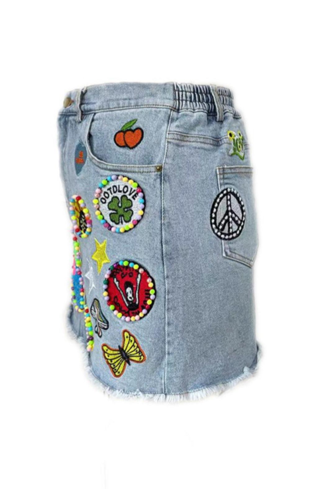 Patched Denim Skirt Product Image
