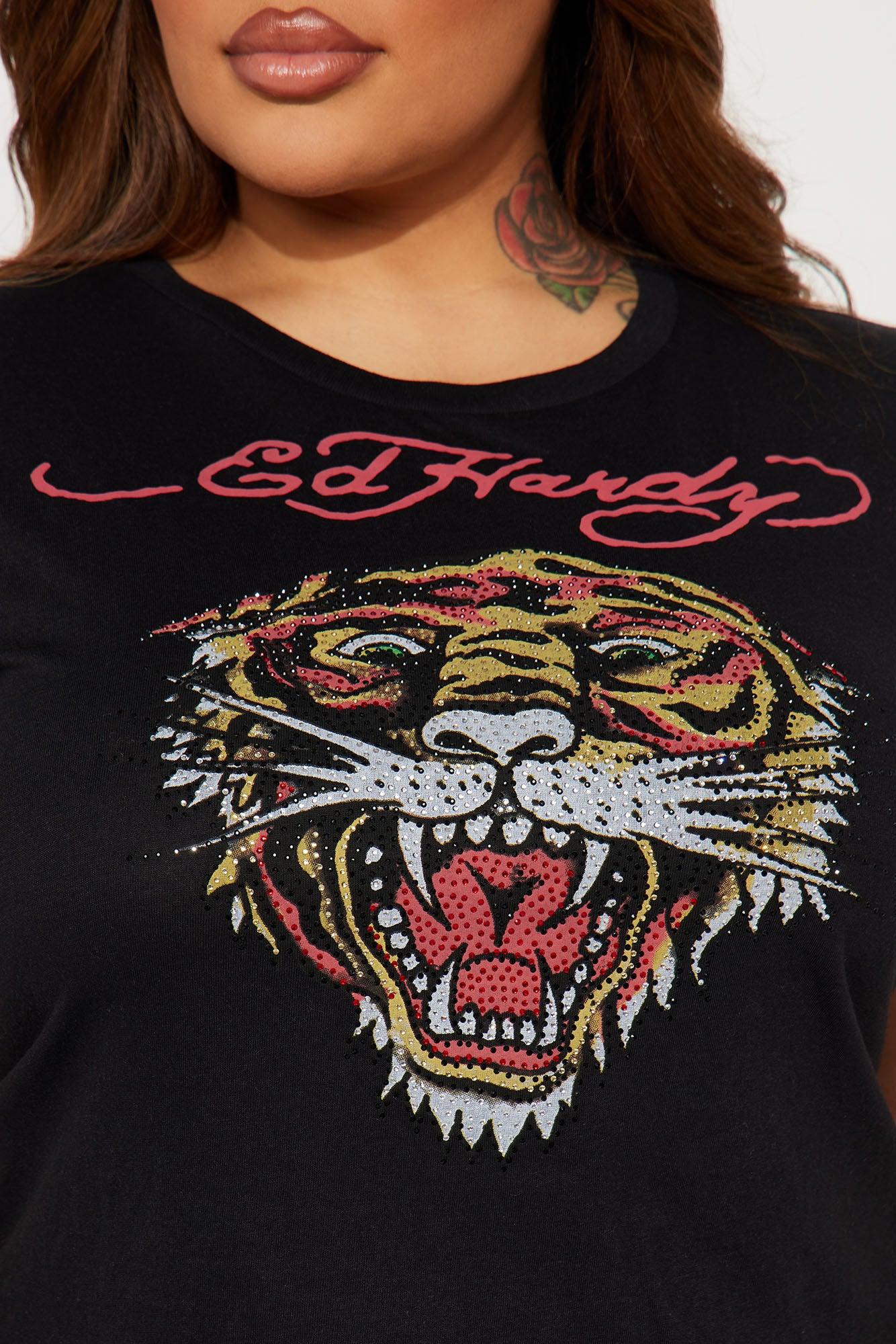 Tiger Heart Ed Hardy Rhinestone Tee - Black Product Image