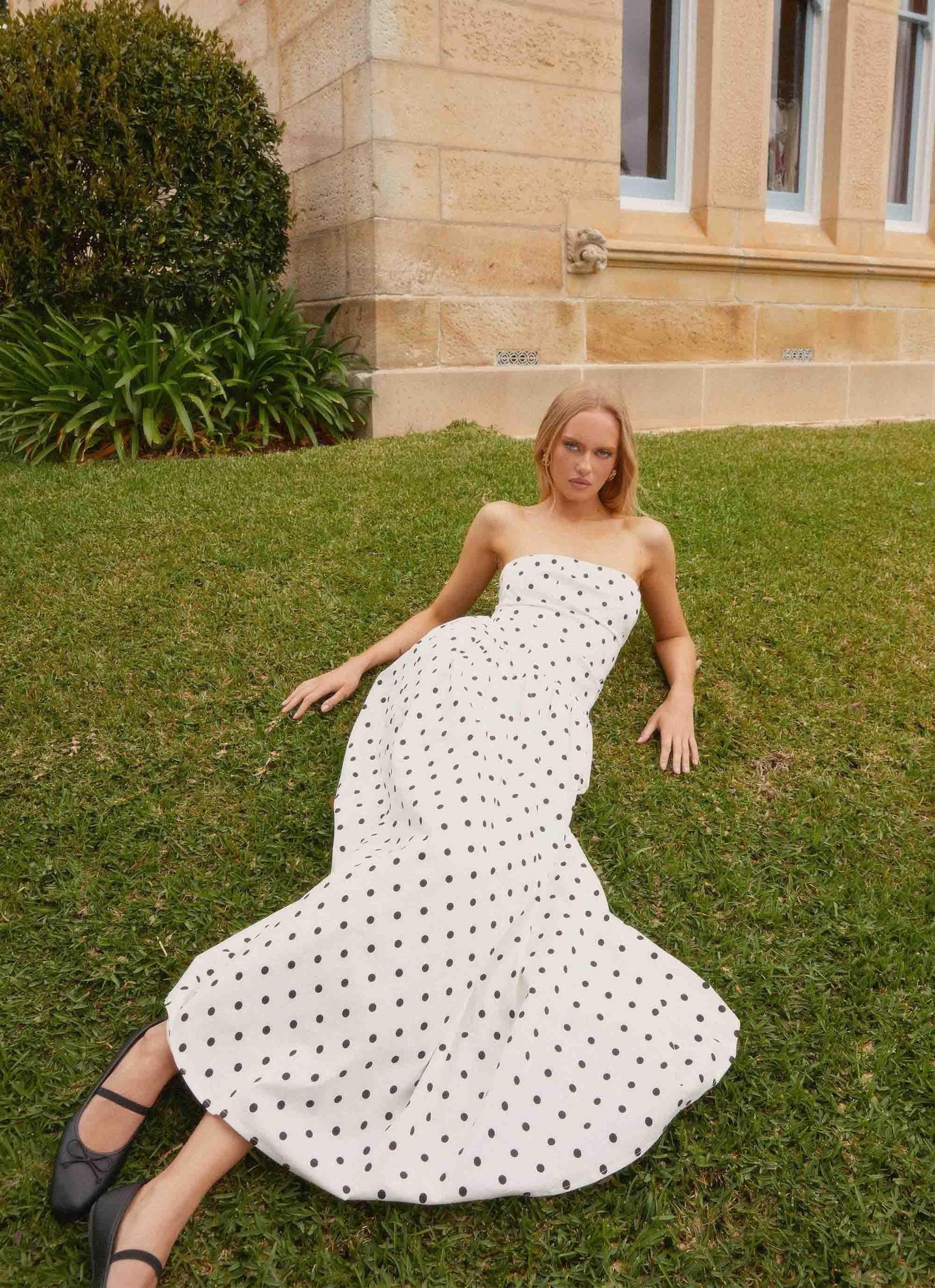 Andorra Maxi Dress - White Polkadot Product Image