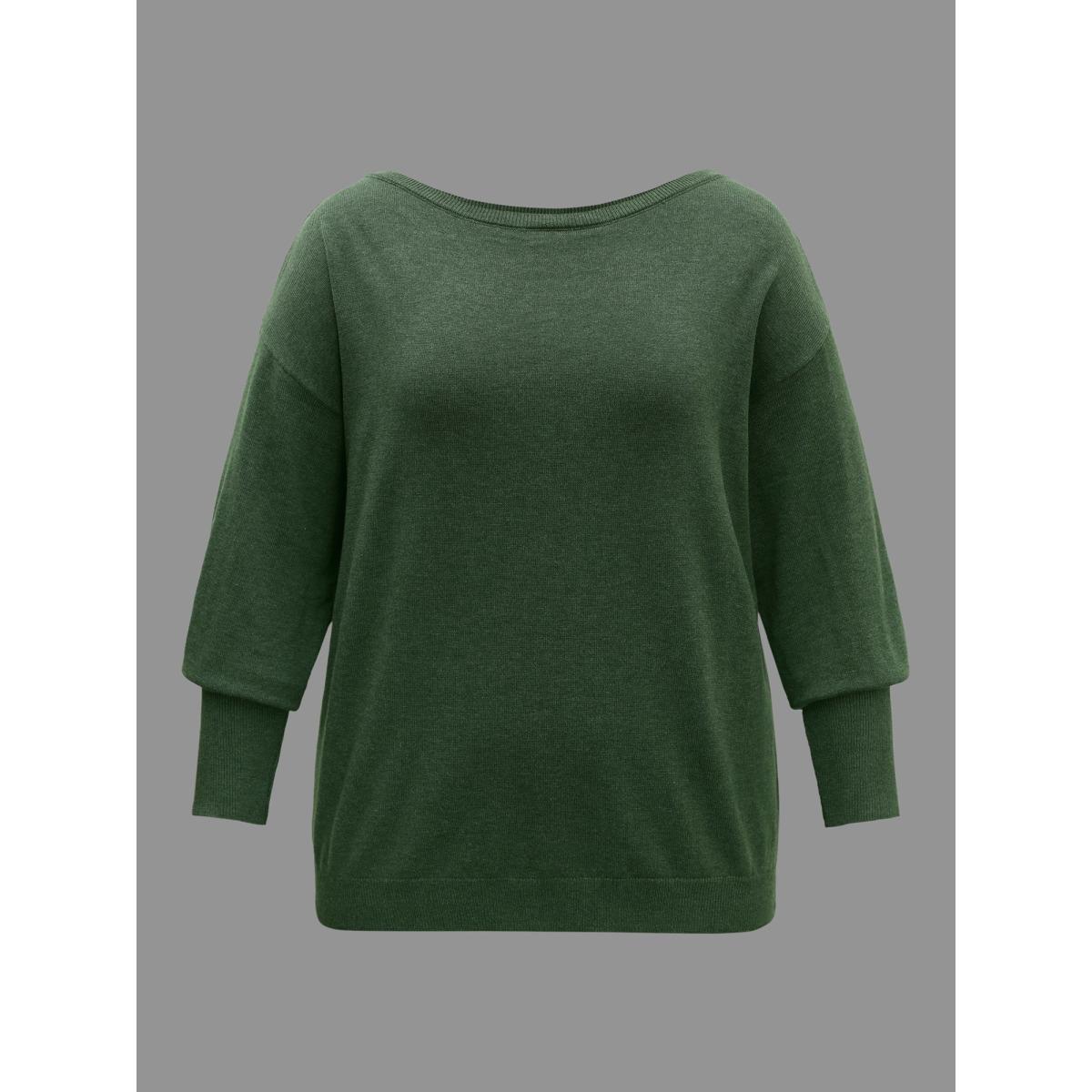 Plus Size Supersoft Essentials Boat Neck Drop Shoulder Pullover ArmyGreen Women Elegant Long Sleeve Boat Neck Everyday Pullovers BloomChic 28/5X Product Image