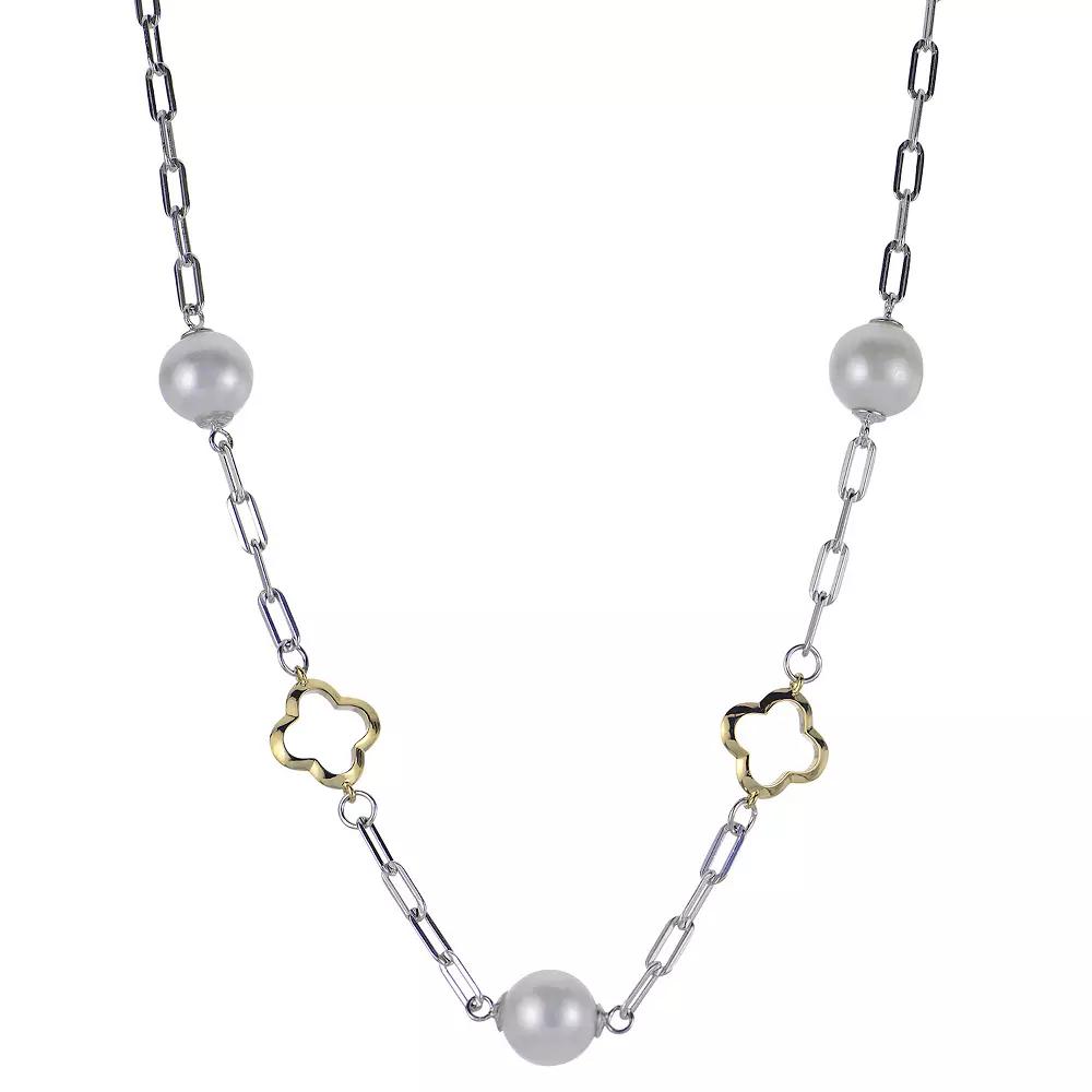PearLustre by Imperial Two Tone Sterling Silver Freshwater Cultured Pearl Clover Station Necklace, Womens Product Image