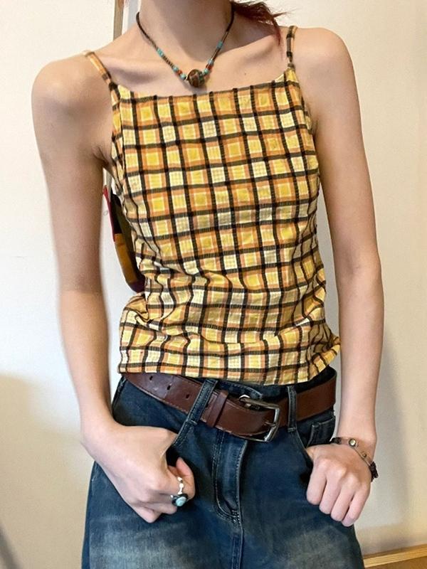 Vintage Plaid Print Cami Top Product Image